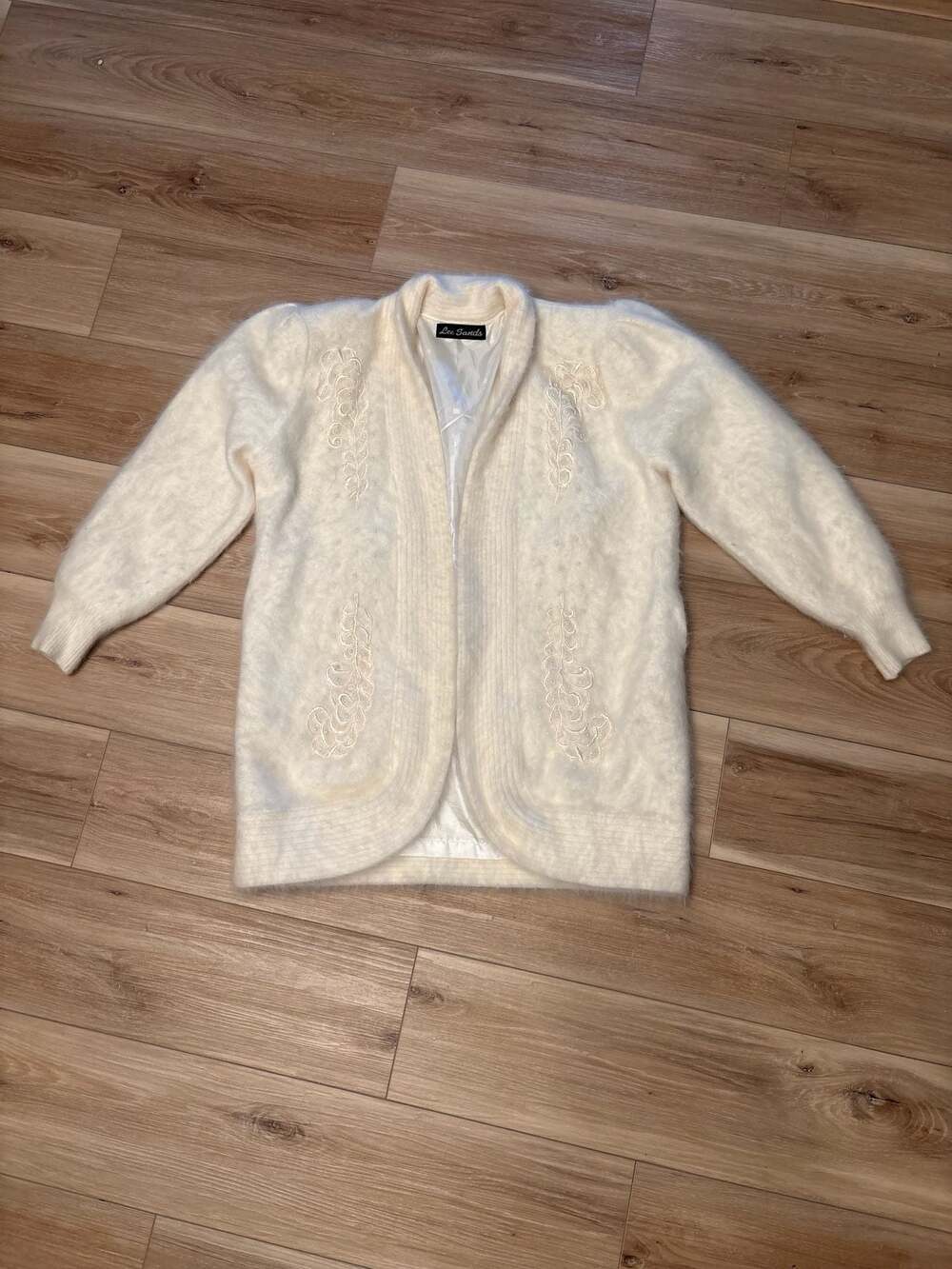 Vintage Lee Sands Angora Blend Embroidered Beaded Cardigan Sweater
